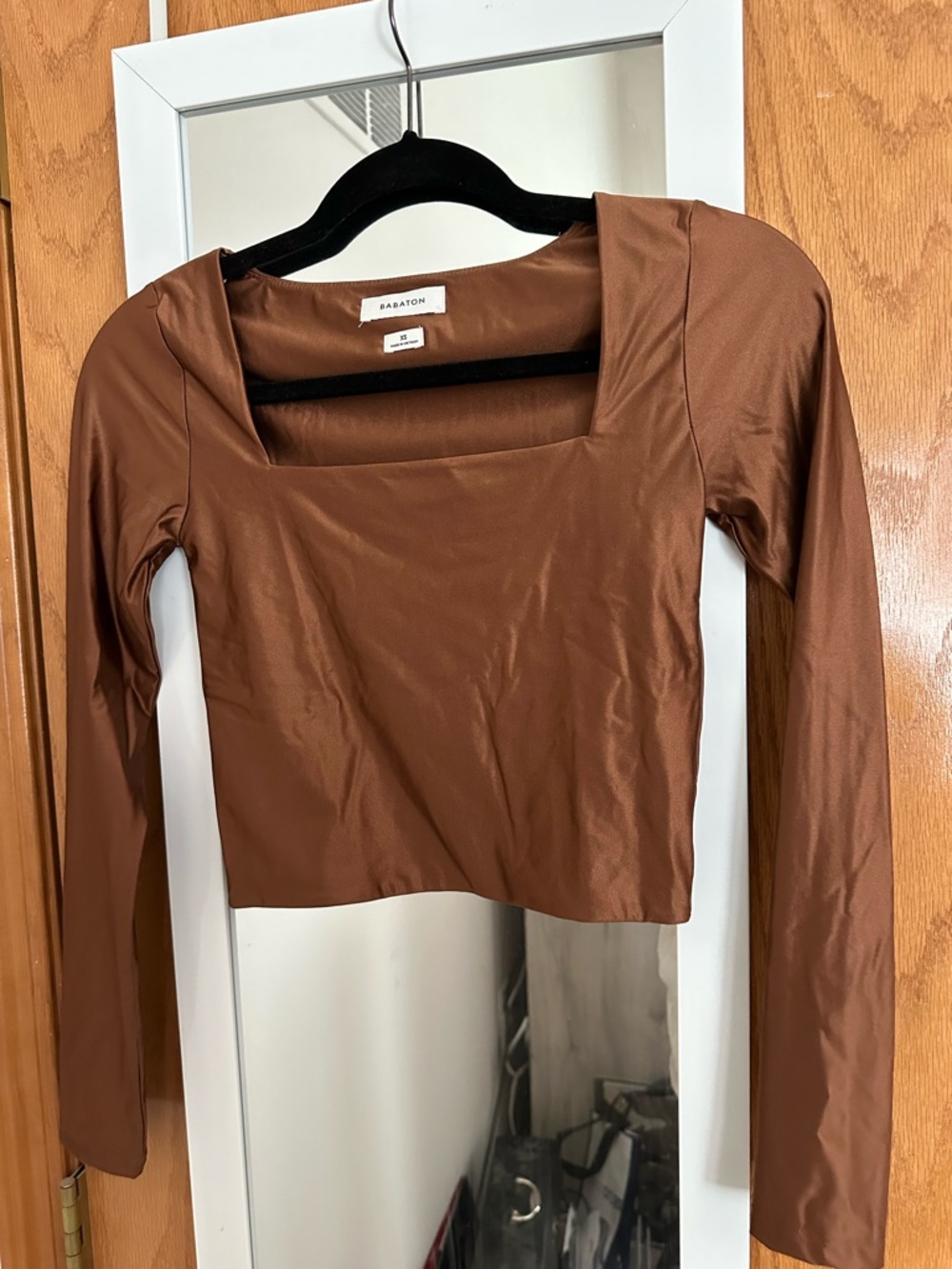 Aritzia Babaton Copper-Brown Long Sleeve Square Neck Crop Top